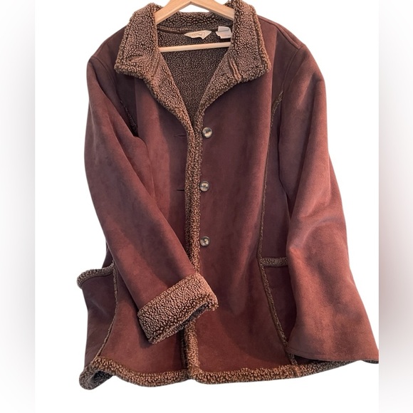 L.L. Bean Jackets & Blazers - L.L. Bean Faux Suede Sherpa Jacket Brown XL Rugged Winter Coat Warm Cabin Core